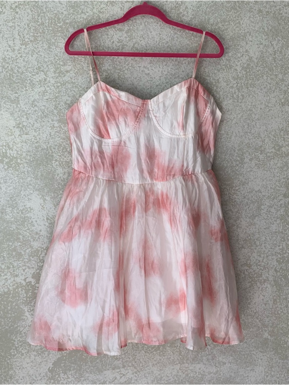 Freesia Pink & White Bustier Smocked Back Mini Dress XL Wedding Guest Prom Party